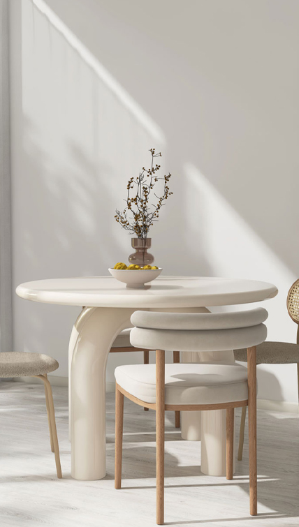 mesa blanca de diseño con un vaso en el medio